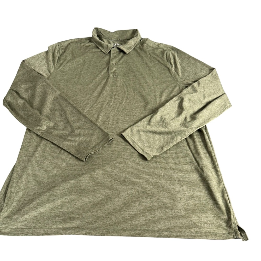 LL Bean Mens XXL Tall Polo Shirt Long Sleeve Olive Green Recycled Performance To